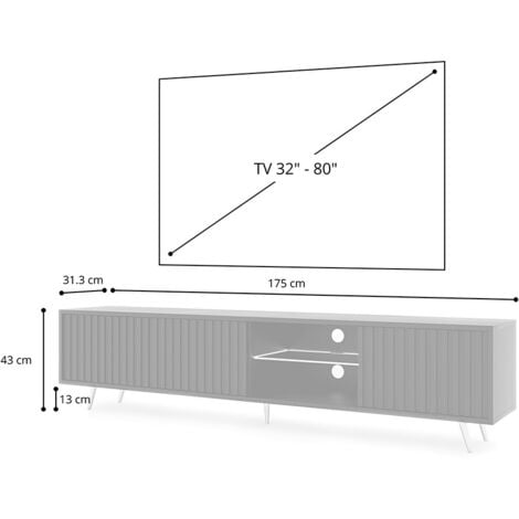 Selsey Bello - Meuble TV avec façades à lamelles - 175 cm - noir / chêne wotan avec led