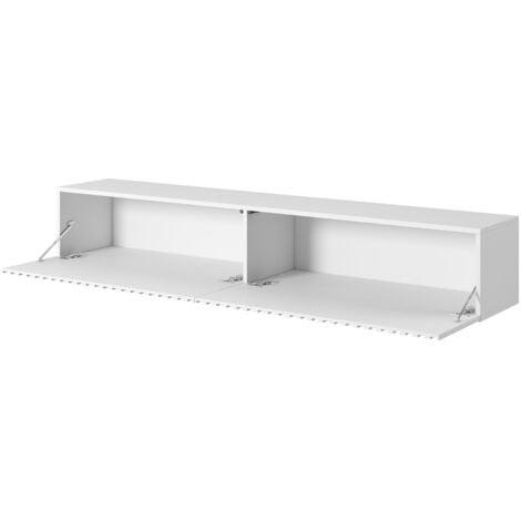 Selsey TELIRE - Meuble TV 2 portes - 175 cm - Blanc avec façade à lattes