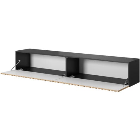 Selsey TELIRE - Meuble TV 175 cm noir avec façade artisanale chêne fraisé
