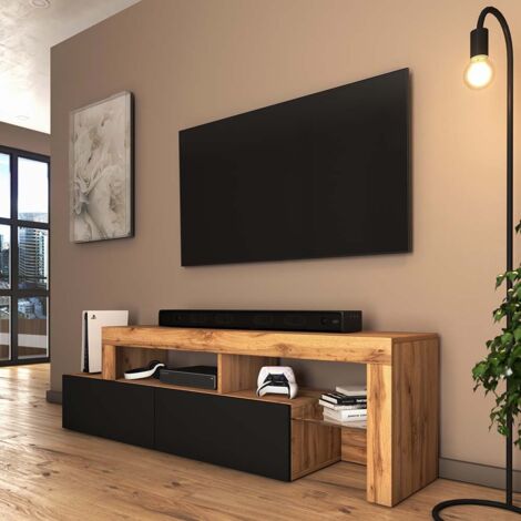 Selsey Asten - Meuble tv  - 172 cm chêne wotan - façade noir - sans LED