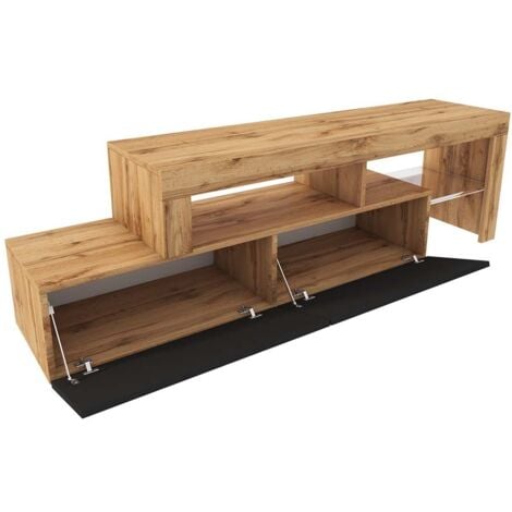 Selsey Asten - Meuble tv  - 172 cm chêne wotan - façade noir - sans LED