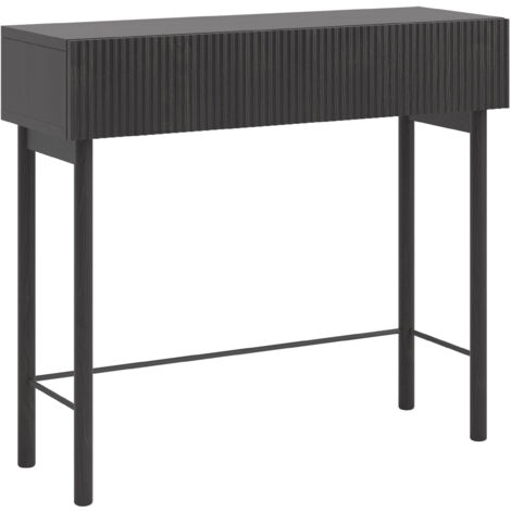 Selsey – Console sur pied avec tiroir – Dimensions 90x32x80 cm – Panneaux stratifiés MDF noir cendré Portland – Système push to open