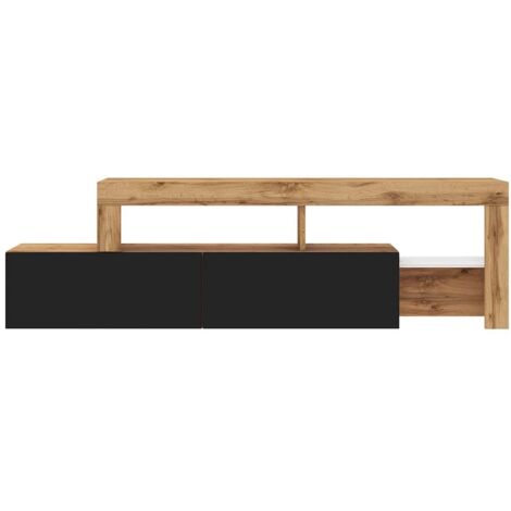 Selsey Asten - Meuble tv  - 172 cm chêne wotan - façade noir - avec LED