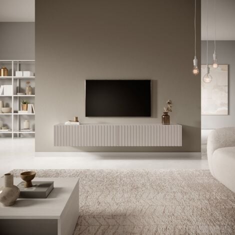 Selsey TELIRE - Meuble TV 2 portes - 175 cm - grėge avec façade à lattes