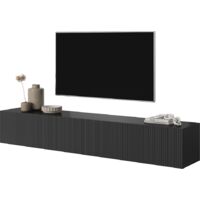 Selsey – Meuble TV 175 cm noir – Façade biseautée – Panneau stratifié résistant à l'humidité – 2 armoires spacieuses pour rangement