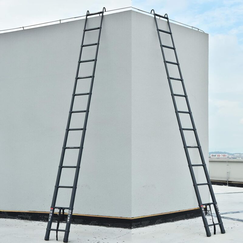 5M Telescopic Stainless Steel Ladder - 16.5FT Extendable Portable Loft Attic Ladder with Detachable Hooks - EN131 Standard for Roofing Business...