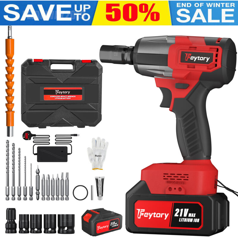 Electric Impact Wrench 1 2 High Torque Brushless Cordless Driver Rattle Gun Kit