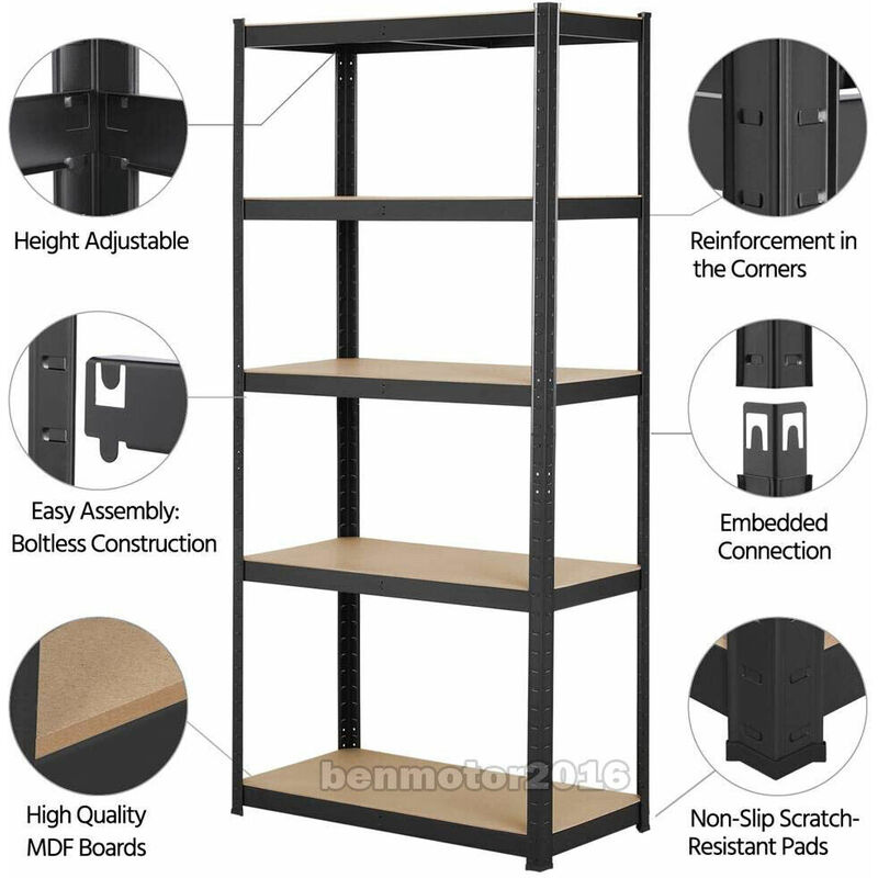 5-Tier Utility Shelves, Metal Storage Shelves Garage Shelving Unit  Adjustable Storage Racks - Silver, 27.6x 11.8 x 59 Inch