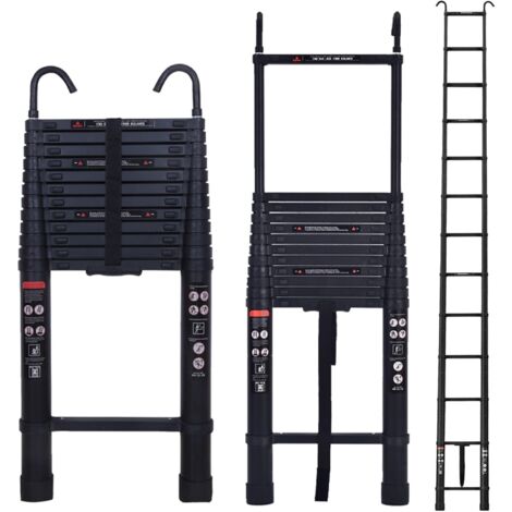 Extension Ladder w/Detachable Hook 16.5ft Telescoping Ladder Aluminum ...