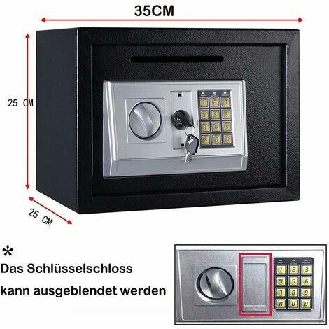 Coffre-fort Mini à Fente 16L Avec Verrou Numérique Et Clés | Acier Massif 2/4mm | Dimensions 35x25x25cm | Pour Maison, Bureau, Hôtel (argent, Bijoux, Documents) - 2