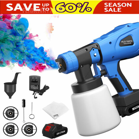 Cordless Garden Fence Spray Gun Paint Sprayer with Battery 18V 1500mAh, Adjustable Flow up to 500ML/MIN, Electric Paint Gun with 800ml Container & 4 Nozzles(1mm,1.5mm,1.8mm,2.5mm)