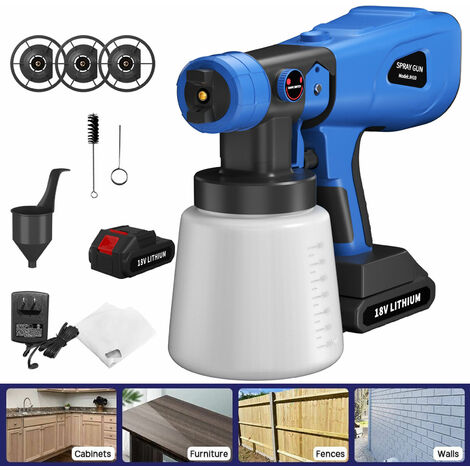 Fence HVLP Paint Sprayer 2000W, DIY Electric Hand Held Cordless Spray Gun, 1000ml/4 Nozzles/3 Patterns, and Adjustable Valve, With Battery and gloves