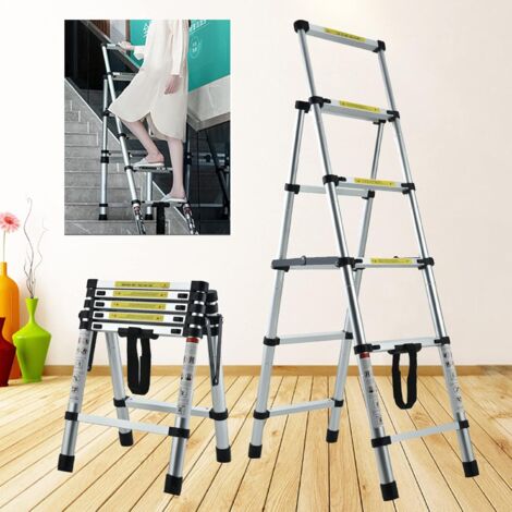 Heavy Duty Telescoping Ladder 4.5FT Aluminum Telescoping Ladder Collapsible Ladder with Handrails and Safety Lock Extension Multi-Purpose Step Ladder Safety and Durable Lightweight for Household DIY (1/5)