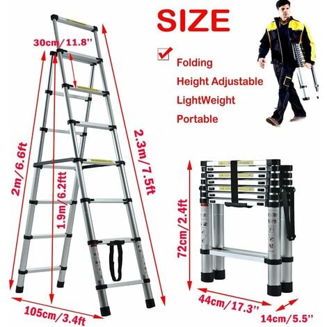 Multi-Purpose Folding Ladder 2M/2.3M, Folding Step Ladder Aluminum ...