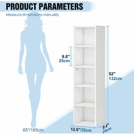 5 Cube Bookcase Shelf Wooden Display Storage Rack Free Standing Shelf Unit White
