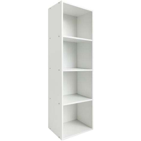 4 Cube Small Bookshelf Storage Organizer Shelf Wooden Corner Bookcase, Modern Thin Cubes Storage Organizer Display Shelving for Bedroom, Library, Living Room, Home, Office, White (1/5)