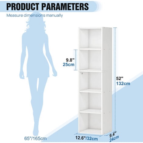 Bathroom Floor Storage Cabinet 5-Tiers, Multi-Use DIY Free Standing Storage Cube Shelf for Books, Toys, Clothes, Tools, Each cube is