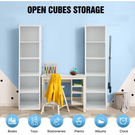 Bathroom Floor Storage Cabinet 5-Tiers, Multi-Use DIY Free Standing Storage Cube Shelf for Books, Toys, Clothes, Tools, Each cube is