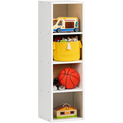 4 Tier Cube Bookcase, White Wooden Shelving Display Storage Unit Office Living Room Furniture (1/5)