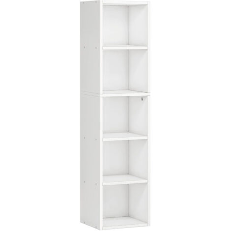 5 Tier Cube Bookcase, White Wooden Shelving Display Storage Unit Office Living Room Furniture
