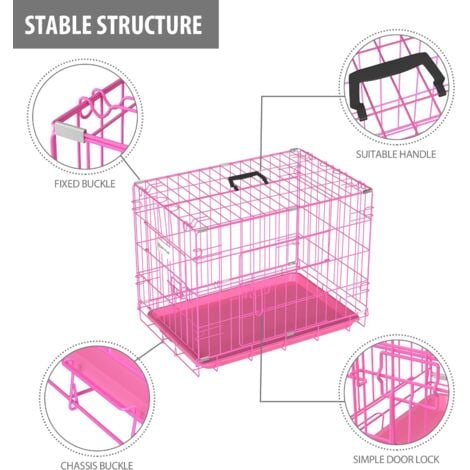 Pet Dog Cage- Folding Cage Metal Dog Crate Teddy Poodle Small Dog Cat Cage Rabbit Cage Foldable Pet Puppy Cage with Removable Tray
