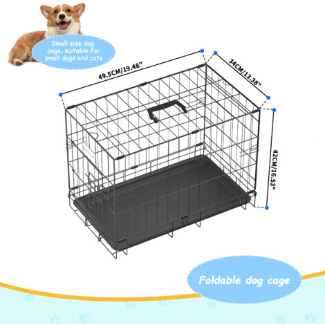 Dog Cage Crate Pet  Metal Folding Cage with 2 Doors (Front & Side) with Chew Resistant Plastic Base Tray and Carrier Handle – Heavy Duty Box Perfect for Puppy Training