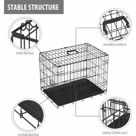 Dog Cage Crate Pet  Metal Folding Cage with 2 Doors (Front & Side) with Chew Resistant Plastic Base Tray and Carrier Handle – Heavy Duty Box Perfect for Puppy Training
