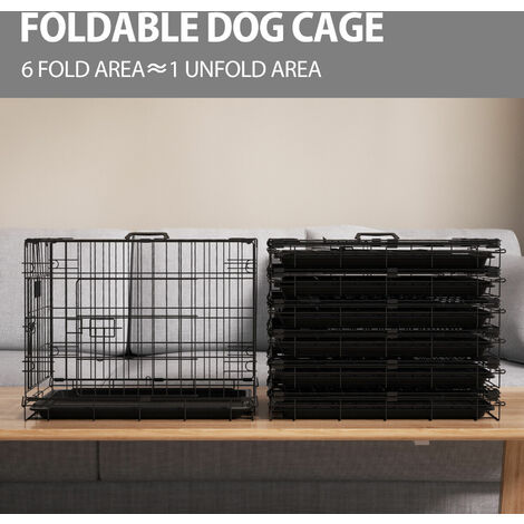 Dog Cage Crate Pet  Metal Folding Cage with 2 Doors (Front & Side) with Chew Resistant Plastic Base Tray and Carrier Handle – Heavy Duty Box Perfect for Puppy Training