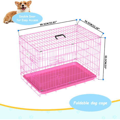 Dog Crate Dog Cage Large, Foldable Puppy Dog Crates, Cage Furniture with Non-Chew Metal Removable Tray Folding 2 Door Crat
