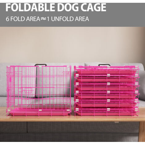 Dog Crate Dog Cage Large, Foldable Puppy Dog Crates, Cage Furniture with Non-Chew Metal Removable Tray Folding 2 Door Crat