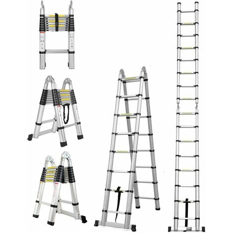 5M Telescopic Ladder Foldable Extension Folding Aluminium Ladder Heavy ...