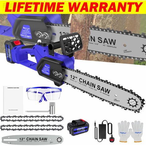 12'' Electric Chainsaw Cordless Battery Rechargeable Wood Cutter Saw Chain Saws