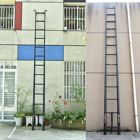 Telescoping Ladder with 2 Detachable Roof Hooks, 16 FT Aluminum Extension Ladder Step Ladders Loft Ladder Attic Ladder Collapsible Ladders for Home, Multi-Purpose Telescopic Ladder