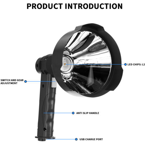 LED Hunting Flashlights Spotlights Handheld Rechargeable Car Cigarette Shooting Lamp Light Built-in Battery 12V 100W Portable Super Power Long Distance