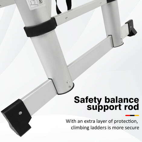Telescopic Folding Step Ladder 5m with Stabiliser Bar Multi-purpose Folding Ladder - A-frame Ladder & Straight Ladder for Indoor Outdoor, Portable Aluminium Ladder EN131, 150 kg Capacity Max Load