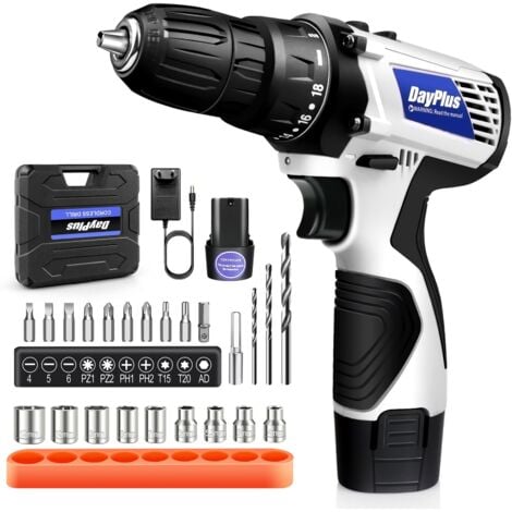 Cordless Drill Electric Screwdriver Handheld Drill 2-Speed Rechargeable 2x Battery