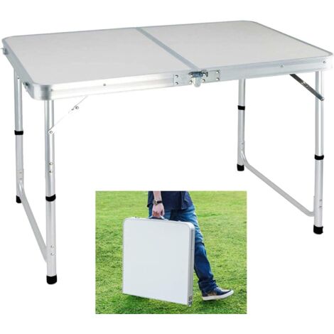 Folding Camping Table 3 Adjustable Heights Portable and Lightweight, Aluminium, White, H120x60x70/62/55cm (1/5)