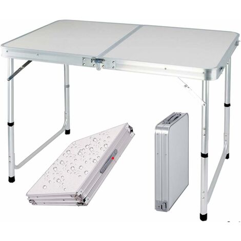 4ft Folding Table Heavy Duty Fold in Half Table with Carry Handle for Camping Buffet Wedding Market Garden Party Picnic Trestle Indoor Outdoor, Lightweight, Adjustable Height 70cm, 62cm, 55cm