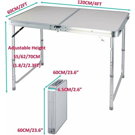 4ft Folding Table Heavy Duty Fold in Half Table with Carry Handle for Camping Buffet Wedding Market Garden Party Picnic Trestle Indoor Outdoor, Lightweight, Adjustable Height 70cm, 62cm, 55cm
