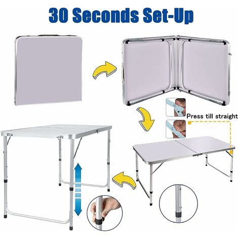 4ft Folding Table Heavy Duty Fold in Half Table with Carry Handle for Camping Buffet Wedding Market Garden Party Picnic Trestle Indoor Outdoor, Lightweight, Adjustable Height 70cm, 62cm, 55cm