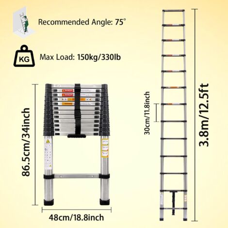 3.8M Telescopic Ladder 12.5Ft Telescoping Ladder Multi-Purpose ...