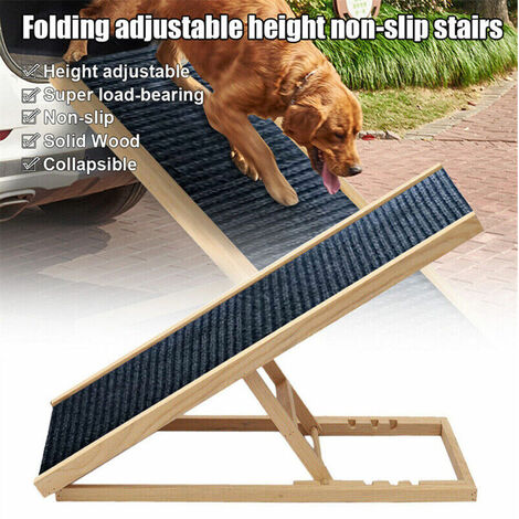 Wooden Dog Pet Car Ramp Ladder Folds Flat Adjustable Height for Car Bed Sofa SUV