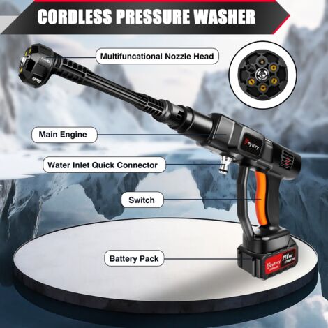 Cordless Pressure Washer Cleaner Gun 200PSI High Pressure Nozzles Foam Generator