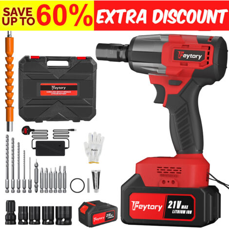 Cordless Electric Impact Wrench Gun 1/2'' High Power Driver Drill Li-ion Battery