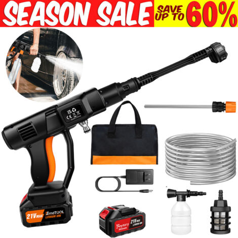 6 IN 1 21V Cordless Car High Pressure Washer Jet Water Wash Cleaner Gun Battery