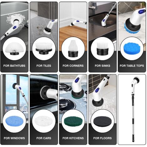 Electric Spin Scrubber Turbo Scrub Cleaning Brush Cordless Chargeable 10 Heads