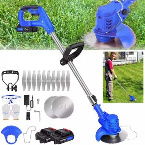 Cordless Strimmer Grass Weed Trimmer Cutter Garden Edger Electric 2PCS Li-Ion Battery