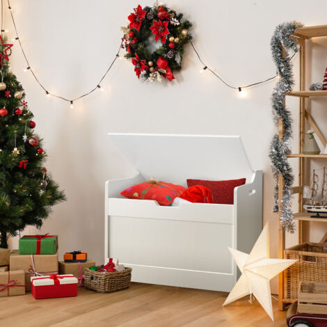 Kids Wooden Toy Box Bench Seat Bedroom Playroom Storage Tidy Chest Shelf White