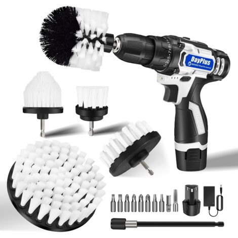 Drill Brush Cleaning Brushes Set 6PCS Pack Drill Scrubbing Brushes for Cleaning 2xBattery