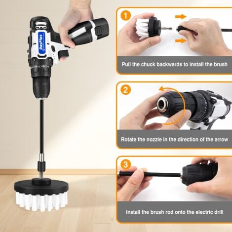 Drill Brush Cleaning Brushes Set 6PCS Pack Drill Scrubbing Brushes for Cleaning 2xBattery